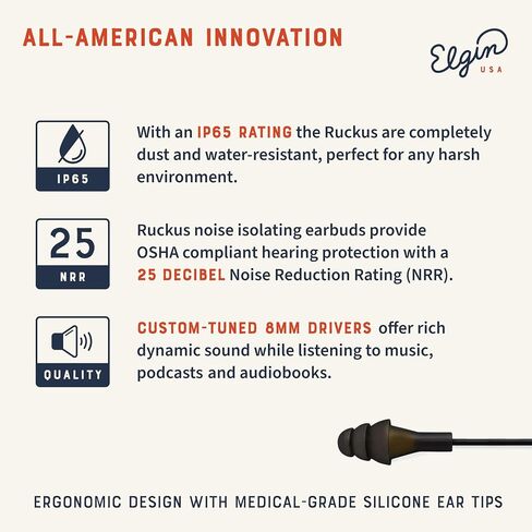 Elgin Ruckus Earplug Headphones, 25dB Noise Reduction in Kuwait