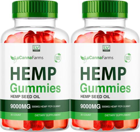 (عبوتان) علكات القنب من LuCanna Farms، مزارع LuCana مع القنب الطبيعي 9000 مجم، علكات LuCana Farms Strawberry، LuCana Farms G، Lu LuCana Farms، 300 مجم لكل علكة لمدة شهرين in Kuwait