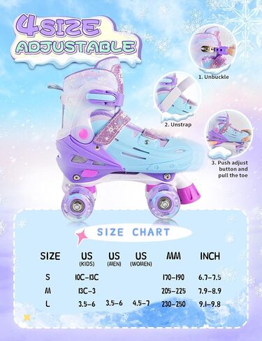 2PM SPORTS Roller Skates for Girls Boys Kids Age 4-6 5-8 6-12 8-12 with Light Up Wheels, Adjustable Youth Rollerskates Size 10C 11C 12C 13C 1 2 3 4 5 6 in Saudi Arabia
