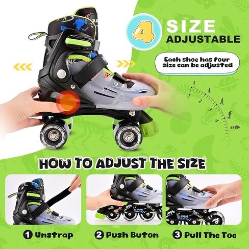 2PM SPORTS Roller Skates for Girls Boys Kids Age 4-6 5-8 6-12 8-12 with Light Up Wheels, Adjustable Youth Rollerskates Size 10C 11C 12C 13C 1 2 3 4 5 6 in Saudi Arabia