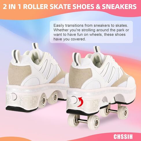 Liekickspeed Roller Skate Shoes for Girls & Kids - Retractable Roller Skating Shoes - Pop Out Roller Shoes with Wheels for Adults & Women, Shoes That Turn Into Roller Skates in Saudi Arabia