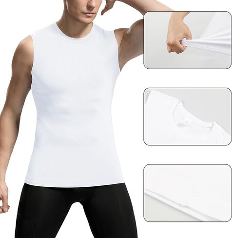 Mens Athletic Compression Shirts Dry Fit Sleeveless Under Shirt Running Workout Muscle Base Layer Tank Tops for Gym in Saudi Arabia