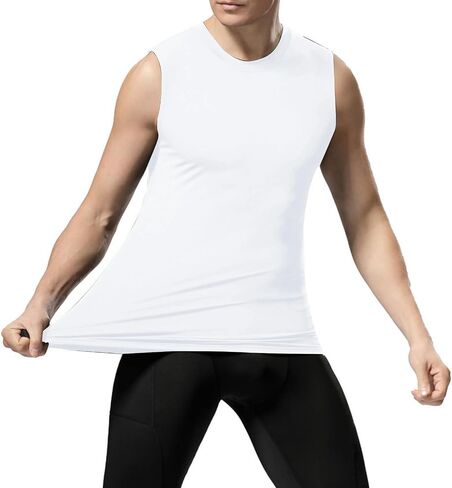 Mens Athletic Compression Shirts Dry Fit Sleeveless Under Shirt Running Workout Muscle Base Layer Tank Tops for Gym in Saudi Arabia