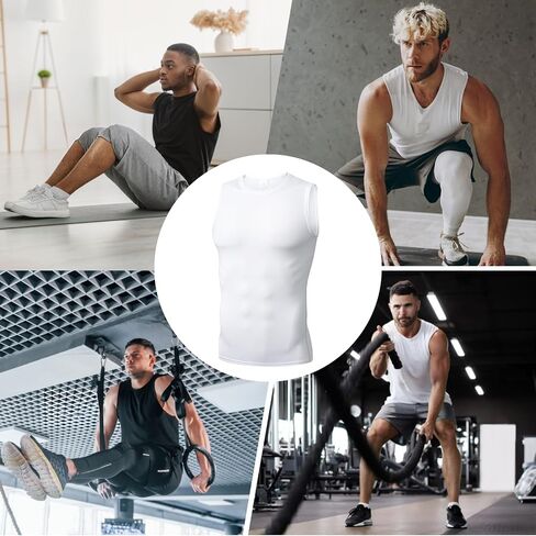 Mens Athletic Compression Shirts Dry Fit Sleeveless Under Shirt Running Workout Muscle Base Layer Tank Tops for Gym in Saudi Arabia