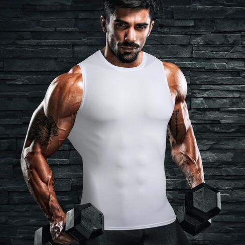 Mens Athletic Compression Shirts Dry Fit Sleeveless Under Shirt Running Workout Muscle Base Layer Tank Tops for Gym in Saudi Arabia