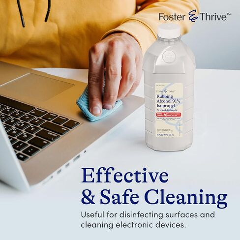 Foster & Thrive Rubbing Alcohol - 91% Isopropyl Alcohol, Concentrated First Aid Antiseptic - Safe and Effective - Liquid Solution for Treatment of Minor Cuts, Scrapes and Burns (16 Fl. oz) (1) in Kuwait
