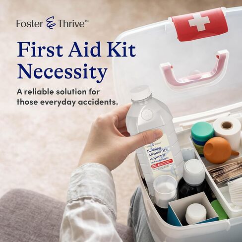 Foster & Thrive Rubbing Alcohol - 91% Isopropyl Alcohol, Concentrated First Aid Antiseptic - Safe and Effective - Liquid Solution for Treatment of Minor Cuts, Scrapes and Burns (16 Fl. oz) (1) in Kuwait