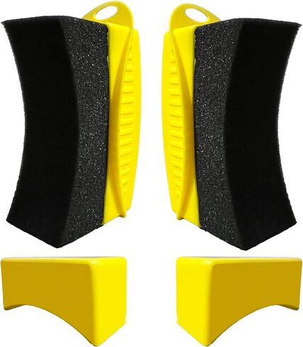 Updated Curved Tire Tire Dressing Applicator, 2 Pcs Reusable Tire Gel Applicator Sponges with Lid, Ergonomic Grip Tire Shine Applicator Pads for Car Tire Dressing Shine (Yellow) in Saudi Arabia