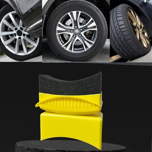 Updated Curved Tire Tire Dressing Applicator, 2 Pcs Reusable Tire Gel Applicator Sponges with Lid, Ergonomic Grip Tire Shine Applicator Pads for Car Tire Dressing Shine (Yellow) in Saudi Arabia