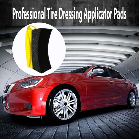 Updated Curved Tire Tire Dressing Applicator, 2 Pcs Reusable Tire Gel Applicator Sponges with Lid, Ergonomic Grip Tire Shine Applicator Pads for Car Tire Dressing Shine (Yellow) in Saudi Arabia