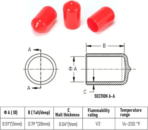 50 PCS Round Rubber End Cap, 0.39"(10mm) ID Vinyl Flexible Screw Thread Protectors(Length 20mm), Bolt End Caps for Metal Tubing Rod Bolt Tip, Red in Saudi Arabia