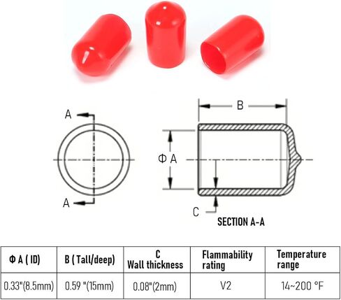 50 PCS Round Rubber End Cap, 0.39"(10mm) ID Vinyl Flexible Screw Thread Protectors(Length 20mm), Bolt End Caps for Metal Tubing Rod Bolt Tip, Red in Saudi Arabia