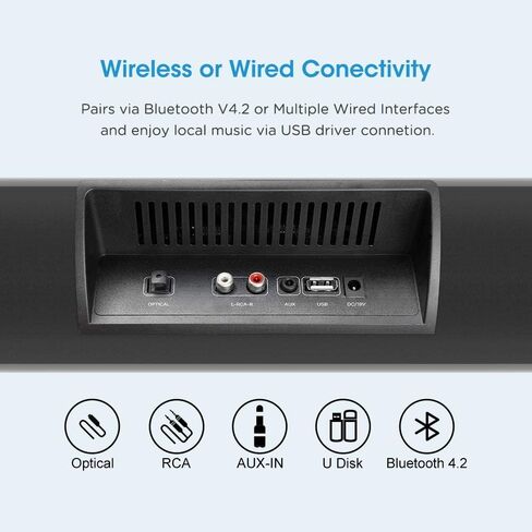 Soundbar, MEGACRA TV Sound Bar with Dual Bass Ports Wired and Wireless Bluetooth Home Theater System (Renewed) in Saudi Arabia