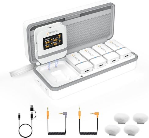 comica Vimo Q Wireless Lavalier Microphone System with 4 Transmitters and 1 Receiver, Noise Cancellation, 656' Range, Wireless Microphone for Camera, iPhone, Android, PC Interviews, Live-Streaming in Kuwait
