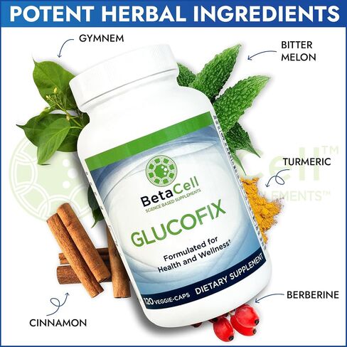 Glucofix - Berberine Supplement - Herbal Supplement with Cinnamon, Gymnema, Berberine, Bitter Melon, and Turmeric - 120 Capsules in Saudi Arabia