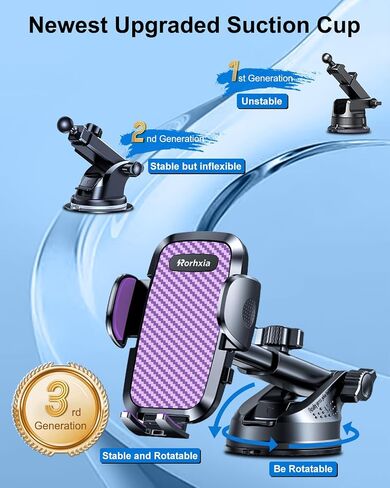 Rorhxia Phone Mount for Car [2023 Upgraded Most Stable and Convenient Suction Cup] 3 in 1 Dashboard Vent Windshield Cell Phone Holder Car Fit for iPhone 15 14 13 12 Pro Max Samsung S23 All Phones in Kuwait