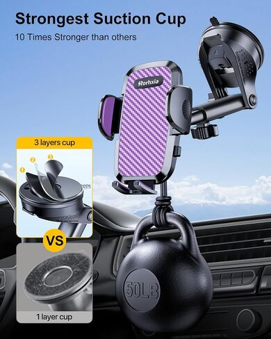 Rorhxia Phone Mount for Car [2023 Upgraded Most Stable and Convenient Suction Cup] 3 in 1 Dashboard Vent Windshield Cell Phone Holder Car Fit for iPhone 15 14 13 12 Pro Max Samsung S23 All Phones in Kuwait