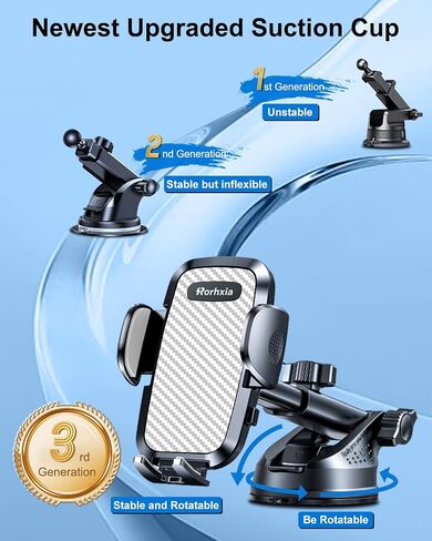 Rorhxia Phone Mount for Car [2023 Upgraded Most Stable and Convenient Suction Cup] 3 in 1 Dashboard Vent Windshield Cell Phone Holder Car Fit for iPhone 15 14 13 12 Pro Max Samsung S23 All Phones in Kuwait