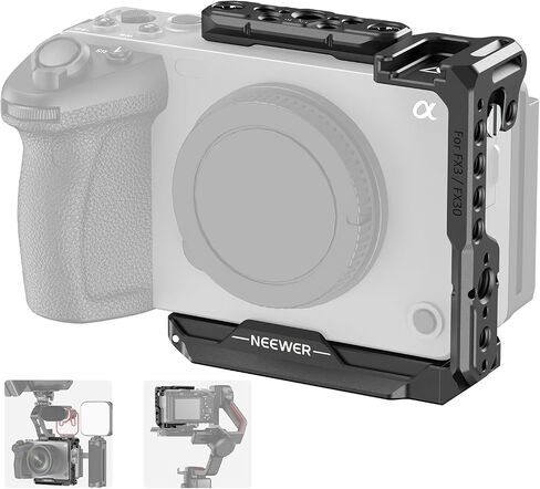 NEEWER FX3/FX30 Camera Cage with HDMI Cable Clamp, NATO Rail, 3/8" ARRI Locating Holes, 1/4" Threads Compatible with Sony FX3 FX30/Original XLR Handle, Compatible with DJI RS2 RS3 Gimbal, CA011 in Kuwait