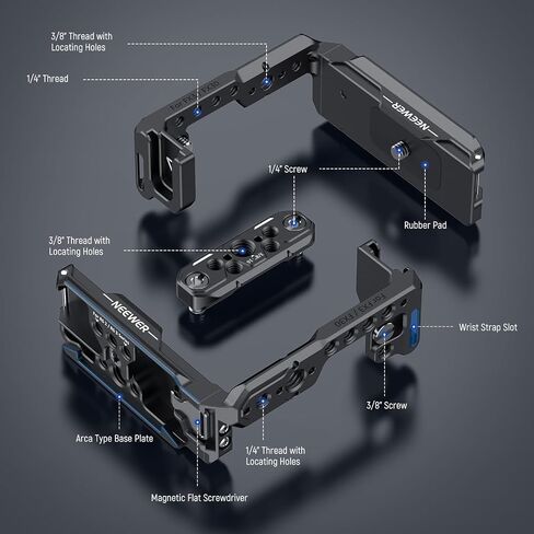 NEEWER FX3/FX30 Camera Cage with HDMI Cable Clamp, NATO Rail, 3/8" ARRI Locating Holes, 1/4" Threads Compatible with Sony FX3 FX30/Original XLR Handle, Compatible with DJI RS2 RS3 Gimbal, CA011 in Kuwait