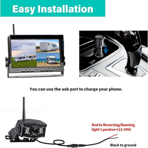 Nuoenx 10" Wireless Backup Camera System, HD 1080P Digital Rear View Side View Cameras 10 Inch Quad Split Loop Recording Monitor for RV, Trailer, Truck, IP69K Waterproof IR Night Vision Cameras (W104) in Saudi Arabia