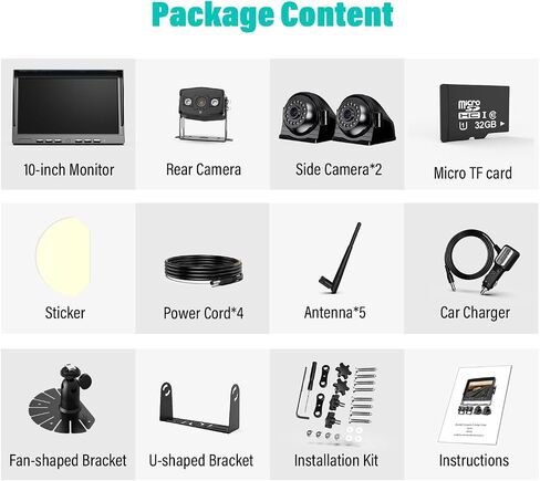Nuoenx 10" Wireless Backup Camera System, HD 1080P Digital Rear View Side View Cameras 10 Inch Quad Split Loop Recording Monitor for RV, Trailer, Truck, IP69K Waterproof IR Night Vision Cameras (W104) in Saudi Arabia