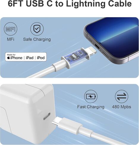 USB C to Lightning Cable 6ft 2Pack Apple MFi Certified iPhone Charger Fast Charging Usbc to Lightning Cable iPhone Charger Cord Compatible with iPhone 14 13 12 11 Pro Max Xr Xs 8 and More in Saudi Arabia