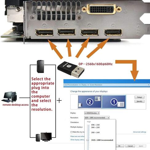 DP - DisplayPort Display Emulator EDID Emulator Plug 2K (fit Headless 2560x1600@30Hz) 4K 4096x2160@60Hz Display Port Dummy Plug DisplayPort Compatible (DP-2P) in Saudi Arabia