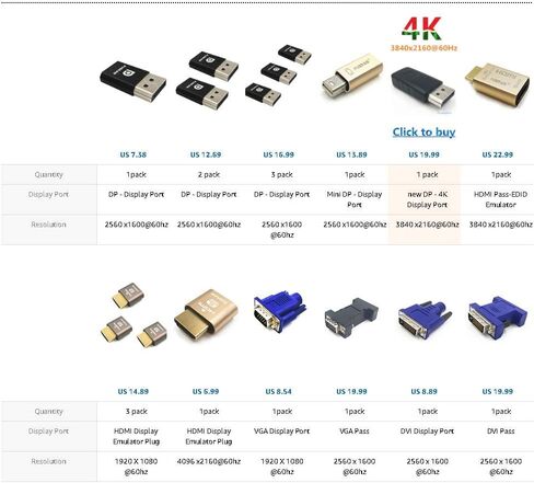 DP - DisplayPort Display Emulator EDID Emulator Plug 2K (fit Headless 2560x1600@30Hz) 4K 4096x2160@60Hz Display Port Dummy Plug DisplayPort Compatible (DP-2P) in Saudi Arabia