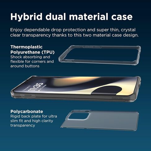 حافظة Motorola Edge 2023 Hybrid Crystal Clear - اعرض هاتف Moto Edge 2023 الخاص بك - حافظة شفافة ونحيفة للغاية وشفافة مع تقنية مضادة للاصفرار in Kuwait