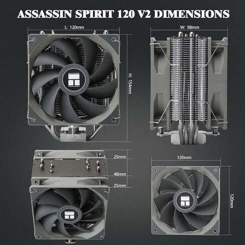 مبرد هواء وحدة المعالجة المركزية من Thermalright Assassin Spirit 120 V2 Plus، 4 أنابيب حرارية، مبرد وحدة المعالجة المركزية بمروحة هادئة مزدوجة PWM، مبرد غرفة تبريد الكمبيوتر، لـ AMD AM4 AM5/Intel 1700/1150/1151/1200(AS120 V2 Plus) in Saudi Arabia