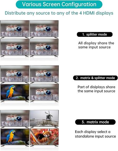 MT-VIKI 4K HDMI Matrix Switch 8X8 يدعم واجهة المستخدم الرسومية على الويب مع جهاز تحكم عن بعد بالأشعة تحت الحمراء، 4K عند 30 هرتز، صوت ستيريو 3.5 مم، محول ومقسم على حامل، EDID، RS232، منفذ LAN in Kuwait