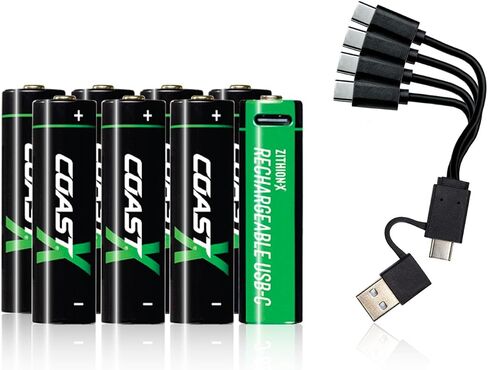 Coast AA USB-C Rechargeable Batteries, ZITHION-X, Lithium Ion 1.5v 2400 mAh, Long Lasting, Charges Under 2.5 Hours, Charging Cable Included, 4-Battery Pack in Saudi Arabia
