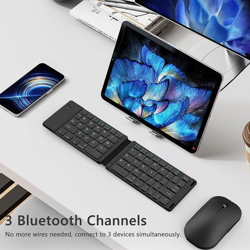 مجموعة لوحة مفاتيح وماوس قابلة للطي من Acoucou، مجموعة لوحة مفاتيح وماوس لاسلكية، لوحة مفاتيح محمولة للسفر للكمبيوتر اللوحي والهواتف الذكية، متوافقة مع نظام Mac/iOS Windows Android System-3 قنوات بلوتوث in Kuwait