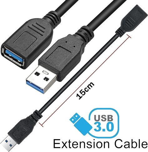 SAITECH IT 10 Pack 15cm Short USB 3.0 Male A to Female A Extension Cable 5GBps for Laptop/PC/Printers- Black in Kuwait