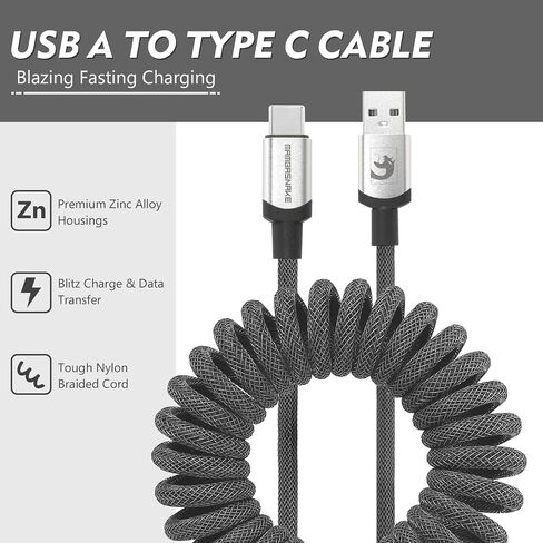 كابل LexonElec للشحن السريع من النوع C إلى USB A، كابل لوحة مفاتيح ميكانيكية للألعاب، كابل حياكة من الألياف المعدنية قابل للفصل للوحة مفاتيح الألعاب/الكمبيوتر اللوحي/الهاتف الذكي (رمادي) in Kuwait