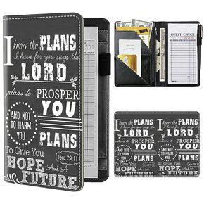 Server Books for Waitress,BEOTIWAD PU Leather Waiter Books with Zipper and Check Book Holder Money Pocket Personal Organizer Wallet for Restaurant Fit Server Aprons,Jeremiah 29-11 Bible Verse