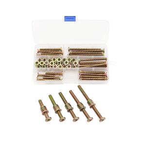 LBY 25 Sets 1/4×13mm Threaded Inserts Nuts and Bolt Assortment kit, Hex Socket Drive Furniture Flanged Screw-in Nut(with Bolt), 5 Sizes, Carbon Steel (Zinc Plated), Yellow