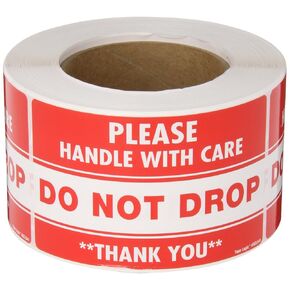 Tape Logic Aviditi Tape Logic 3" x 5", Do Not Drop Please Handle with Care" Red/White Warning Sticker, for Shipping, Handling, Packing, and Moving (1 Roll of 500 Labels)
