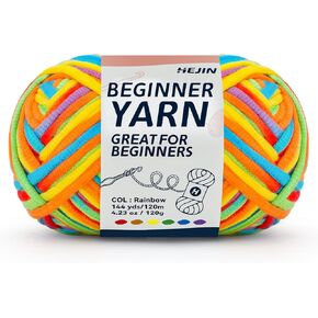 120g Rainbow Color Yarn for Crocheting and Knitting; Rainbow Yarn for Beginners with Easy-to-See Stitches;Worsted-Weight Medium #4;Yarn for Beginners Crochet Kit Making