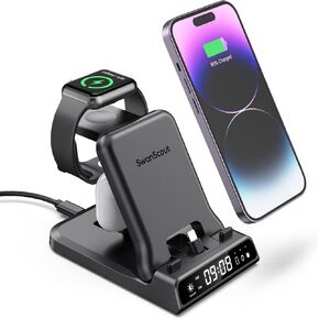 SwanScout Fast Charging Station for Apple Devices, 25W 3 in 1 Charging Station Compatible with Apple Watch Series 9/8/7/6/5/4, for iPhone 14/13/12/11 Series/XS/SE/8/7/6 & Air pods Pro 2/Pro/3/2