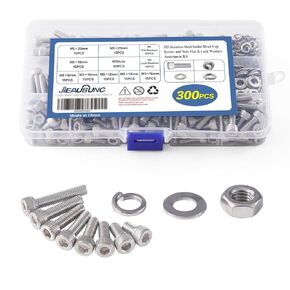 200PCS M6 x 8/10/12/14/16/18/20/25mm Metric Hex Socket Head Cap Screws Bolts and Nuts Flat & Lock Washers Assortment Kit，304 Stainless Steel，Replacement Fastener Screws，Fully Threaded