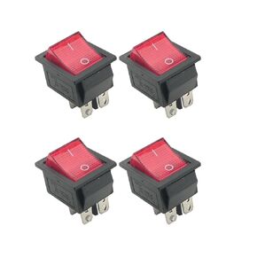 4PCS KCD4 Latching Rocker Switch On 4 Pin 2 Position 250VAC Red Light Duty Heavy Duty Toggle Switch Household Appliance Waterproof Warp Rocker Boat Switch for Car Boat Bus