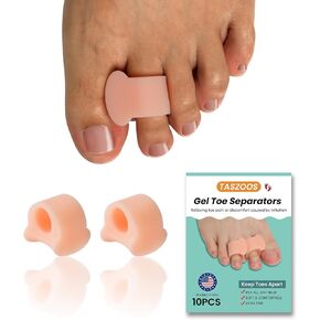 Gel Toe Separator Spacers - (10pcs) Toe Spreaders with Aloe Vera Extract, Toe Corrector for Curled, Overlapping Toes, Bunions, Blister (Medium Size, Beige)