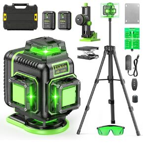 Laser Level 360 Self Leveling with Tripod, Elikliv 4D Laser Level, 165Ft Green Laser Level Lines Tool, 4x360° Cross Line Laser for Construction, Picture Hanging, Floor Tile, Renovation