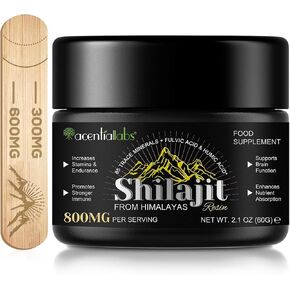 shilajit Pure Himalayan Organic, Contains 85+ Trace Minerals and Humic Acid, Improves Metabolism and Combats Fatigue, Immune Support, 2.1 OZ (4 Months Supply), Black