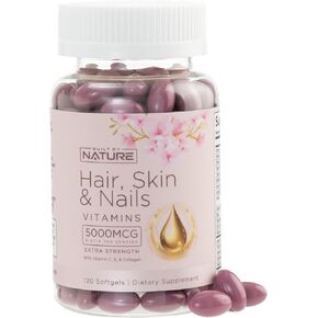 Hair Skin and Nails Vitamins – 5000mcg Biotin with Vitamin C, E, Collagen, Hyaluronic Acid, Argan & Coconut Oil – Luscious Hair Growth & Radiant Skin Supplement for Women – 60 Softgels in Kuwait