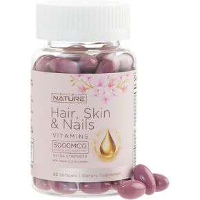 Hair Skin and Nails Vitamins – 5000mcg Biotin with Vitamin C, E, Collagen, Hyaluronic Acid, Argan & Coconut Oil – Luscious Hair Growth & Radiant Skin Supplement for Women – 60 Softgels