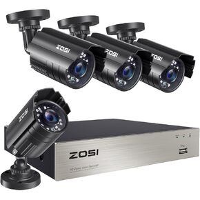 ZOSI 8CH 3K Lite نظام كاميرا أمان منزلي خارجي داخلي، AI كشف الإنسان/المركبة، رؤية ليلية، H.265+ 8 قنوات 5MP Lite Video DVR مع 4 قطع 1920TVL 1080P كاميرات CCTV مقاومة للطقس، (بدون محرك أقراص ثابتة)