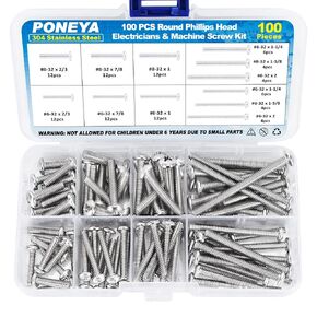 Wall Switch Plate Screws, 100 PCS Oval Head Slotted Machine Screw Kit #6-32#8-32 Thread 304 Stainless Steel White Screws for Electrical Outlet, Receptacles Mounting Screws with Storage Case
